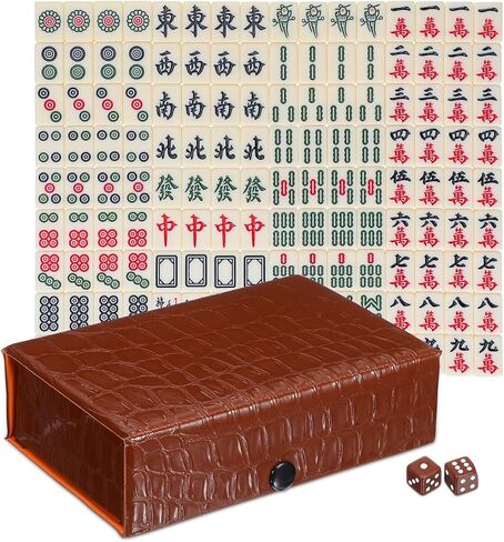 IMIKEYA Mini Mahjong Game Mahjong Tiles Set: مجموعة صغيرة من 146 بلاطة محمولة للسفر مع حقيبة حمل بنية مجموعات بلاط Mahjongs صغيرة لحفلات الألعاب العائلية والسفر in Kuwait