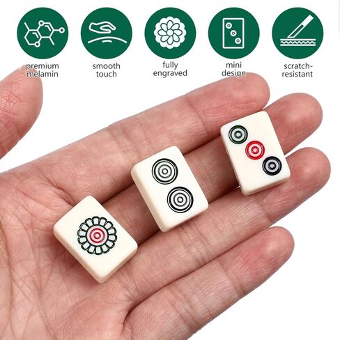 IMIKEYA Mini Mahjong Game Mahjong Tiles Set: مجموعة صغيرة من 146 بلاطة محمولة للسفر مع حقيبة حمل بنية مجموعات بلاط Mahjongs صغيرة لحفلات الألعاب العائلية والسفر in Kuwait