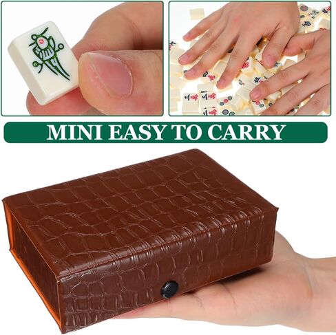 IMIKEYA Mini Mahjong Game Mahjong Tiles Set: مجموعة صغيرة من 146 بلاطة محمولة للسفر مع حقيبة حمل بنية مجموعات بلاط Mahjongs صغيرة لحفلات الألعاب العائلية والسفر in Kuwait