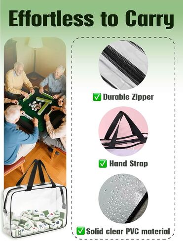 Transparent Mahjong Tile Bag with Zipper, PVC Clear Waterproof American Mahjong Bag for Storage & Travel, mah jongg Carrying Case with Handles, mahjongg Accessories and Gifts for Parties, (Case Only) in Kuwait