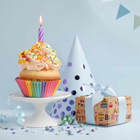 Aimyoo Colorful Birthday Wrapping Paper Roll - 17 Inch X 16.4 Feet - Gold Foil Happy Birthday Lettering, Cupcake & Flags Design Gift Wrap for Kids, Baby Showers in Saudi Arabia