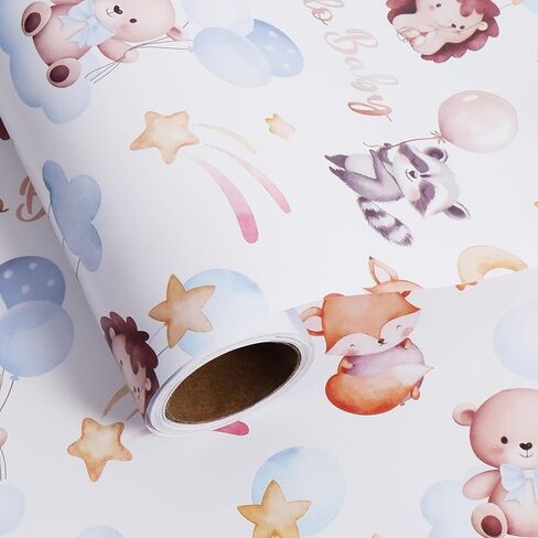 Aimyoo Colorful Birthday Wrapping Paper Roll - 17 Inch X 16.4 Feet - Gold Foil Happy Birthday Lettering, Cupcake & Flags Design Gift Wrap for Kids, Baby Showers in Saudi Arabia