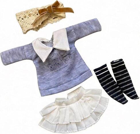 1/6 YoSD BJD Figure Outfit Set for 30cm Collectible – Soft Grey-Blue Sweater, Layered White Skirt & Crochet Headband, Doll Not Included in Saudi Arabia