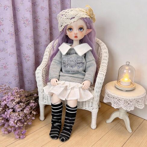 1/6 YoSD BJD Figure Outfit Set for 30cm Collectible – Soft Grey-Blue Sweater, Layered White Skirt & Crochet Headband, Doll Not Included in Saudi Arabia