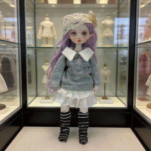 1/6 YoSD BJD Figure Outfit Set for 30cm Collectible – Soft Grey-Blue Sweater, Layered White Skirt & Crochet Headband, Doll Not Included in Saudi Arabia