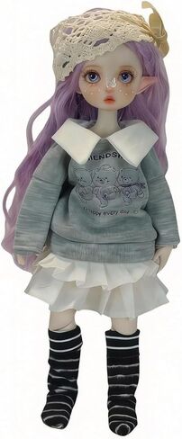 1/6 YoSD BJD Figure Outfit Set for 30cm Collectible – Soft Grey-Blue Sweater, Layered White Skirt & Crochet Headband, Doll Not Included in Saudi Arabia