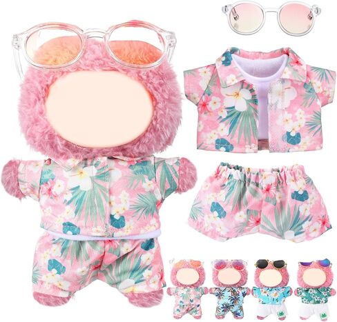 4 Pcs 17cm Dolls Hawaii Outfit Set Summer Floral Shirt Shorts White Vest and Mini Sunglasses Vacation Style Doll Clothes with Accessories Beach Apparel for 17cm Dolls(Pink Palms Style) in Saudi Arabia