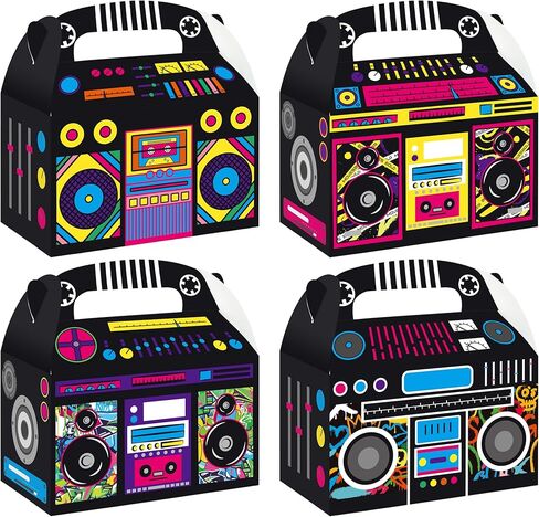 umoni 80s 90s لوازم الحفلات Boombox Favor Boxes راديو حفلة عيد ميلاد زينة 12 قطعة راديو علاج صناديق 1980s حفلة لصالح الجملون هدية صندوق للموسيقى الرجعية موضوع ديكور الحفلات in Saudi Arabia