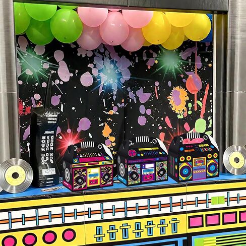 umoni 80s 90s لوازم الحفلات Boombox Favor Boxes راديو حفلة عيد ميلاد زينة 12 قطعة راديو علاج صناديق 1980s حفلة لصالح الجملون هدية صندوق للموسيقى الرجعية موضوع ديكور الحفلات in Saudi Arabia