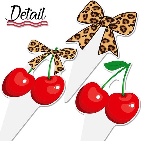 Cheetah and Cherry Bow Cupcake Toppers 48PCS Leopard Bow Brithday Decorations Cheetah Print Cherry Cupcake Picks Cherries Cake Decorations for Girls Fruit Themed Wedding Bachelorette Supplies in Saudi Arabia