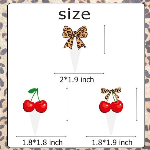 Cheetah and Cherry Bow Cupcake Toppers 48PCS Leopard Bow Brithday Decorations Cheetah Print Cherry Cupcake Picks Cherries Cake Decorations for Girls Fruit Themed Wedding Bachelorette Supplies in Saudi Arabia