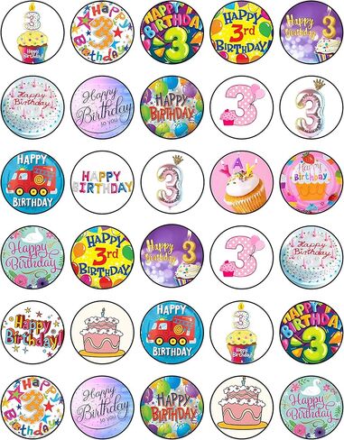30x Edible Cupcake Toppers Themed of 3 RD Birthday Collection of Edible Cake Decorations | Uncut Edible on Wafer Sheet in Saudi Arabia