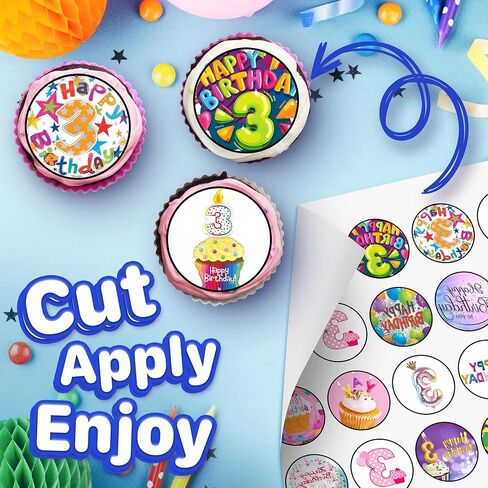 30x Edible Cupcake Toppers Themed of 3 RD Birthday Collection of Edible Cake Decorations | Uncut Edible on Wafer Sheet in Saudi Arabia