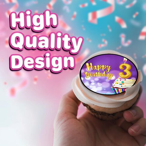 30x Edible Cupcake Toppers Themed of 3 RD Birthday Collection of Edible Cake Decorations | Uncut Edible on Wafer Sheet in Saudi Arabia