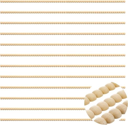 Nuanchu 12 Pcs Decorative Beaded Wood Trim Molding Half Wooden Beads Bobbin Trims 15.75 Inch Unfinished 3D Pearl Paintable Wood Molding for DIY Crafts Home Wall Cabinet Shelf Window Door (14 mm) in Saudi Arabia