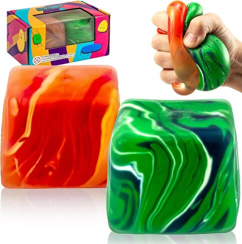 Color Swirl Squishy Stress Cubes 2-Pack: 2.25" Stress Balls for Kids & Adults | Fidget Toys for Anxiety, ADHD & Autism | Ideal Classroom Prize | BP in Saudi Arabia
