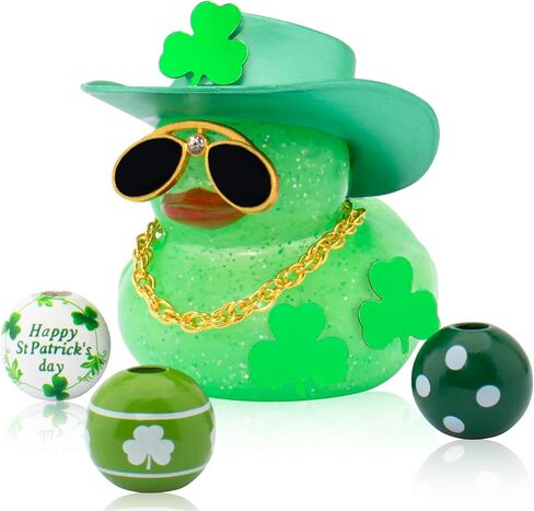 wonuu Rubber Duck St. Patrick's Day Decorations Rubber Duck Car Ornaments Duck Car Dashboard Accessorie, Laser Hat Glitter in Saudi Arabia