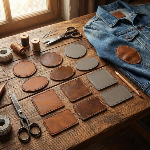 12pcs Leather Patches for Hats, Self-Adhesive Blank Repair Patch, 4 Shape Waterproof PU Leather Tape Sewing Tool for Jackets Backpacks Pants Jeans DIY Crafts- Brown & Coffee & Gray in Saudi Arabia