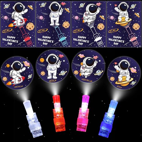 28 Pack Valentines Day Classroom Gifts for Kids - Valentines Day Cards with Space Astronaut Theme LED Finger Lights, Valentines Party Favors School Class Exchange Prizes for Boys Girls in Saudi Arabia