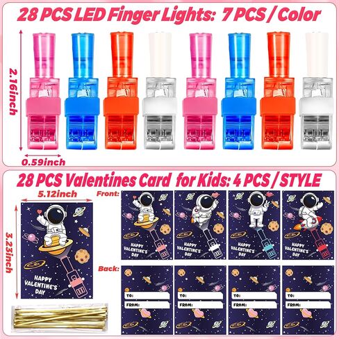 28 Pack Valentines Day Classroom Gifts for Kids - Valentines Day Cards with Space Astronaut Theme LED Finger Lights, Valentines Party Favors School Class Exchange Prizes for Boys Girls in Saudi Arabia