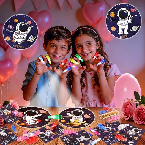 28 Pack Valentines Day Classroom Gifts for Kids - Valentines Day Cards with Space Astronaut Theme LED Finger Lights, Valentines Party Favors School Class Exchange Prizes for Boys Girls in Saudi Arabia