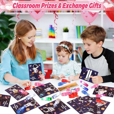 28 Pack Valentines Day Classroom Gifts for Kids - Valentines Day Cards with Space Astronaut Theme LED Finger Lights, Valentines Party Favors School Class Exchange Prizes for Boys Girls in Saudi Arabia
