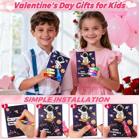 28 Pack Valentines Day Classroom Gifts for Kids - Valentines Day Cards with Space Astronaut Theme LED Finger Lights, Valentines Party Favors School Class Exchange Prizes for Boys Girls in Saudi Arabia