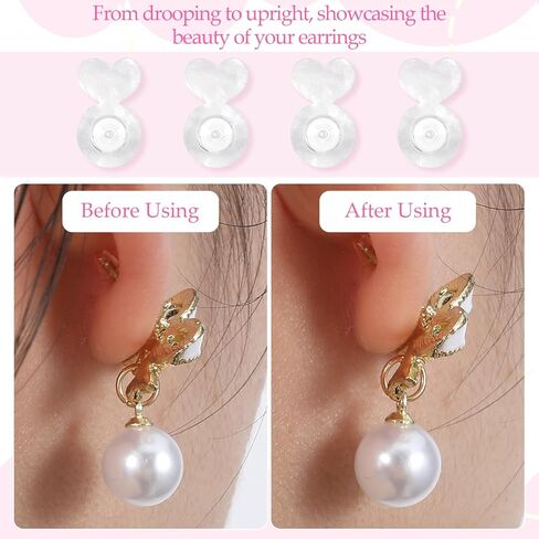 32 Pcs Silicone Ear Lifter Clear Earring Backs for Droopy Ears, Love Shape Earring Lifters Backs for Heavy Earrings Support, Comfortable Rubber Earring Lifters Back Replacements for Big Studs in Saudi Arabia