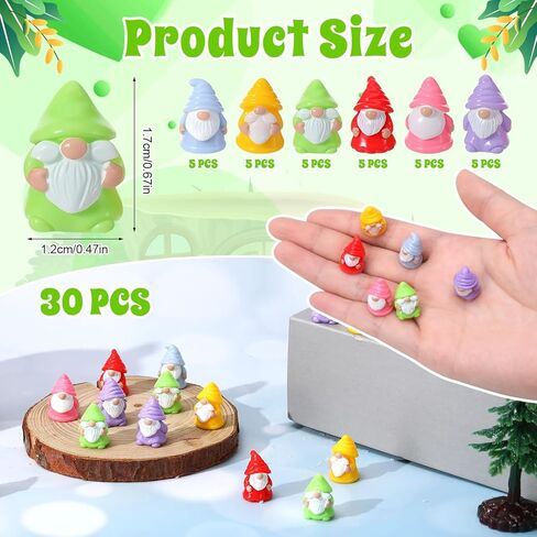 30 Pcs Mini Resin Gnomes 6 Colors Tiny Gnomes Miniature Figurines Mini Gnome Decor Miniature Gnome Figurines for Garden Outdoor Landscape Dollhouse Patio Yard Lawn Potted Plant Decor in Saudi Arabia