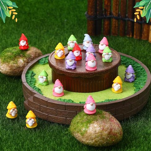 30 Pcs Mini Resin Gnomes 6 Colors Tiny Gnomes Miniature Figurines Mini Gnome Decor Miniature Gnome Figurines for Garden Outdoor Landscape Dollhouse Patio Yard Lawn Potted Plant Decor in Saudi Arabia