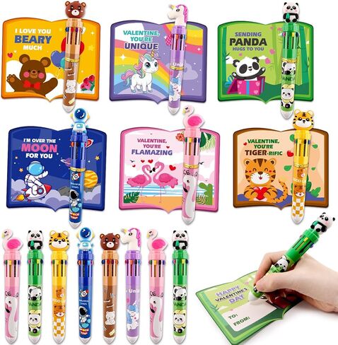 Valentines Day Cards for Kids School, 24 Pack Valentines Day Cards for Kids with Multicolor Ballpoint Pens, Valentines Day Gifts For Kids Classroom Exchange,Valentine Party Favors Prizes Gifts in Saudi Arabia