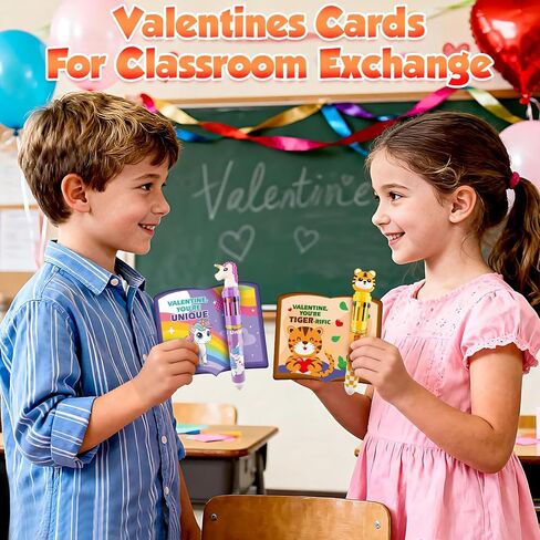 Valentines Day Cards for Kids School, 24 Pack Valentines Day Cards for Kids with Multicolor Ballpoint Pens, Valentines Day Gifts For Kids Classroom Exchange,Valentine Party Favors Prizes Gifts in Saudi Arabia