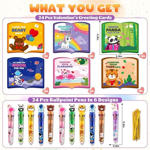 Valentines Day Cards for Kids School, 24 Pack Valentines Day Cards for Kids with Multicolor Ballpoint Pens, Valentines Day Gifts For Kids Classroom Exchange,Valentine Party Favors Prizes Gifts in Saudi Arabia