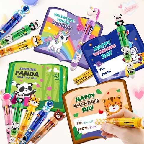 Valentines Day Cards for Kids School, 24 Pack Valentines Day Cards for Kids with Multicolor Ballpoint Pens, Valentines Day Gifts For Kids Classroom Exchange,Valentine Party Favors Prizes Gifts in Saudi Arabia