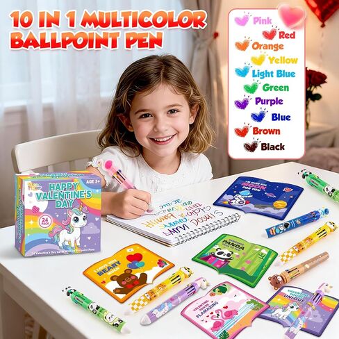 Valentines Day Cards for Kids School, 24 Pack Valentines Day Cards for Kids with Multicolor Ballpoint Pens, Valentines Day Gifts For Kids Classroom Exchange,Valentine Party Favors Prizes Gifts in Saudi Arabia