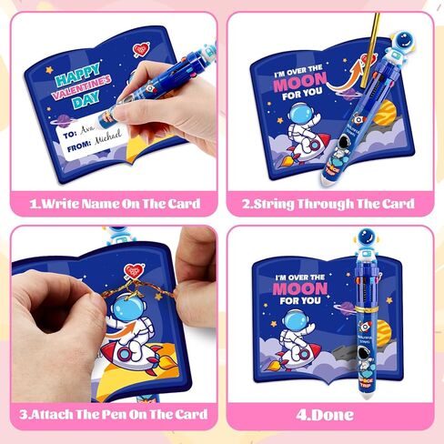 Valentines Day Cards for Kids School, 24 Pack Valentines Day Cards for Kids with Multicolor Ballpoint Pens, Valentines Day Gifts For Kids Classroom Exchange,Valentine Party Favors Prizes Gifts in Saudi Arabia