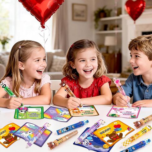 Valentines Day Cards for Kids School, 24 Pack Valentines Day Cards for Kids with Multicolor Ballpoint Pens, Valentines Day Gifts For Kids Classroom Exchange,Valentine Party Favors Prizes Gifts in Saudi Arabia