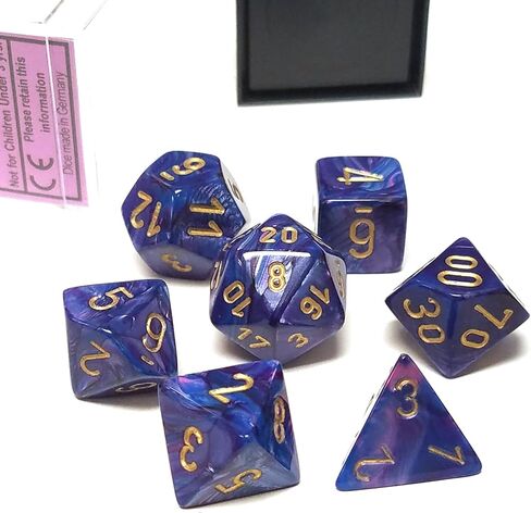 Chessex Dice: Polyhedral 7-Die Lustrous Dice Set - Purple w/gold CHX-27497 in Saudi Arabia