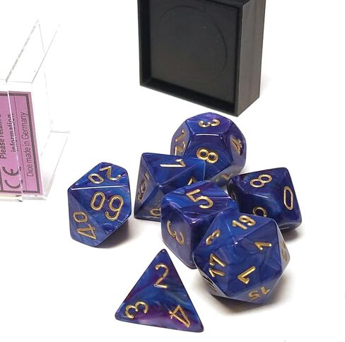 Chessex Dice: Polyhedral 7-Die Lustrous Dice Set - Purple w/gold CHX-27497 in Saudi Arabia
