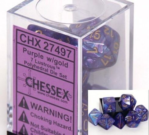 Chessex Dice: Polyhedral 7-Die Lustrous Dice Set - Purple w/gold CHX-27497 in Saudi Arabia
