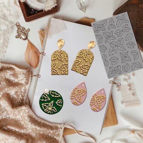 CHGCRAFT Mint Leaf Rubber Polymer Clay Texture Sheet Leaf Clay Stamp Sheet for Crafts for DIY Clay Jewelry and Earrings Making Clay Mat in Saudi Arabia