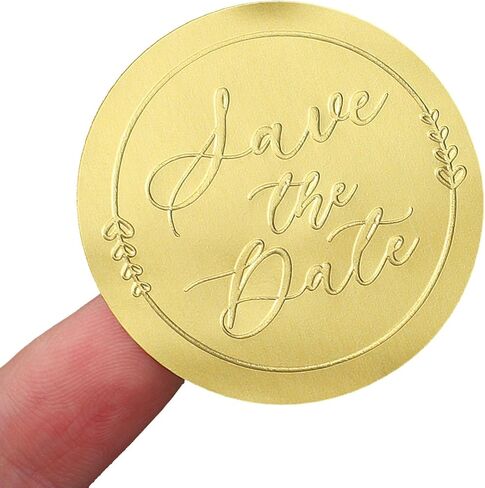 100 x Save The Date Envelope Seals, Embossed Gold Foil Labels Save The Date Stickers Elegant Wedding Invitation & Party Favor Labels Envelope Seals Stickers Metallic Foil Tags, 1.6 Inch in Kuwait