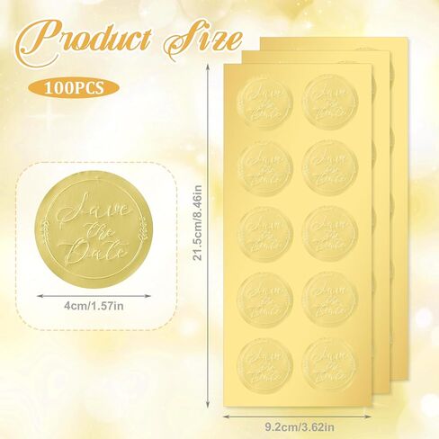 100 x Save The Date Envelope Seals, Embossed Gold Foil Labels Save The Date Stickers Elegant Wedding Invitation & Party Favor Labels Envelope Seals Stickers Metallic Foil Tags, 1.6 Inch in Kuwait
