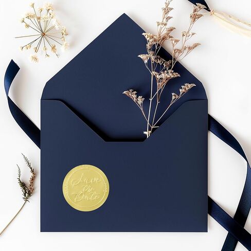 100 x Save The Date Envelope Seals, Embossed Gold Foil Labels Save The Date Stickers Elegant Wedding Invitation & Party Favor Labels Envelope Seals Stickers Metallic Foil Tags, 1.6 Inch in Kuwait