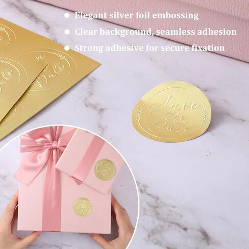 100 x Save The Date Envelope Seals, Embossed Gold Foil Labels Save The Date Stickers Elegant Wedding Invitation & Party Favor Labels Envelope Seals Stickers Metallic Foil Tags, 1.6 Inch in Kuwait