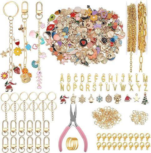 WEILPANFA 402Pcs Charms Lip Gloss Keychain Making Kit, Bag Charm Kits ，Key Chain Hooks, Charms, Chains, Jump Rings, Lobster Clasps, Plier, Tools&Gift Bags, DIY Craft Supplies, Valentines Gifts in Saudi Arabia