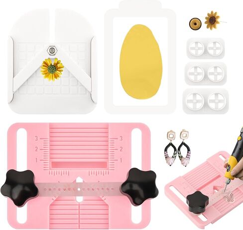 Giyochie Polymer Clay Earring Making Tools Kit, Polymer-Clay Earring Drill Guide with Stud Post Embedding Tool for Clay Jewelry(Color:Pink+White) in Kuwait