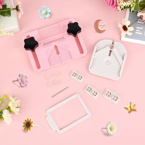 Giyochie Polymer Clay Earring Making Tools Kit, Polymer-Clay Earring Drill Guide with Stud Post Embedding Tool for Clay Jewelry(Color:Pink+White) in Kuwait
