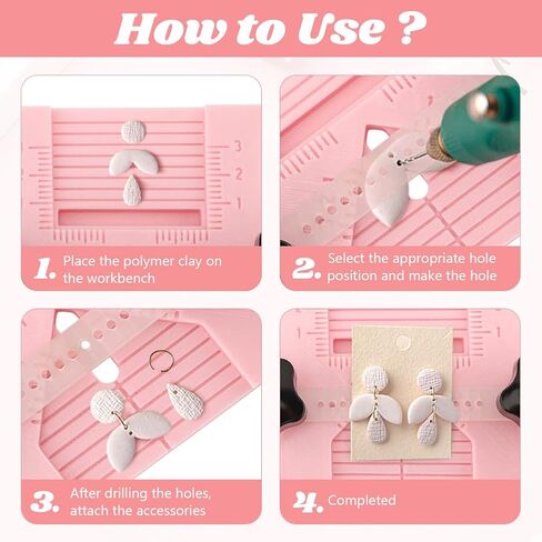 Giyochie Polymer Clay Earring Making Tools Kit, Polymer-Clay Earring Drill Guide with Stud Post Embedding Tool for Clay Jewelry(Color:Pink+White) in Kuwait