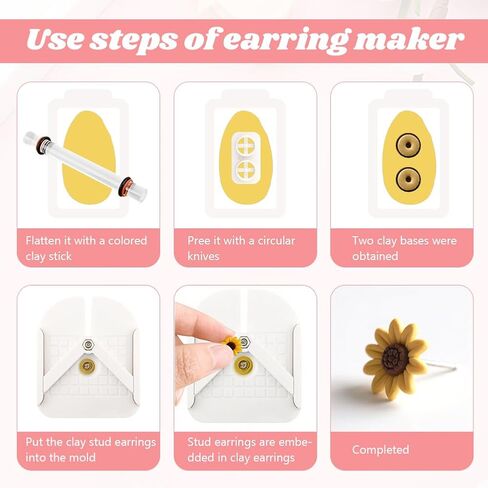 Giyochie Polymer Clay Earring Making Tools Kit, Polymer-Clay Earring Drill Guide with Stud Post Embedding Tool for Clay Jewelry(Color:Pink+White) in Kuwait